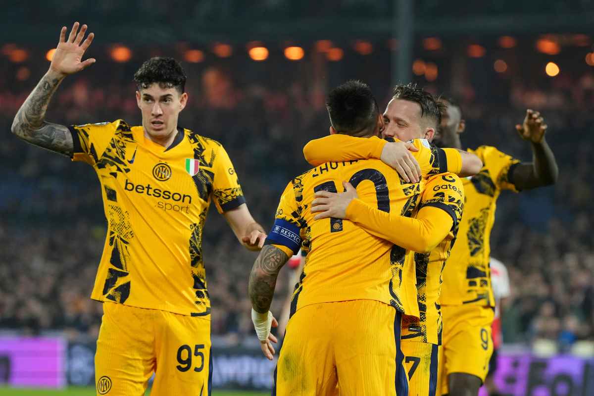 Esultanza dei giocatori dell'Inter in Champions League